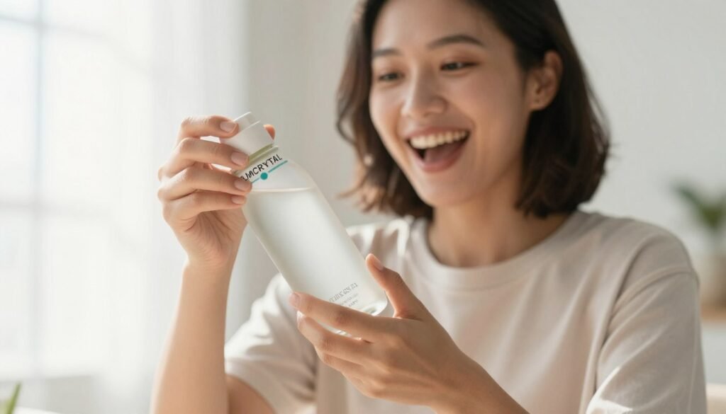 New SLIMCRYSTAL bottle user beginning their wellness journey with excitement and determination