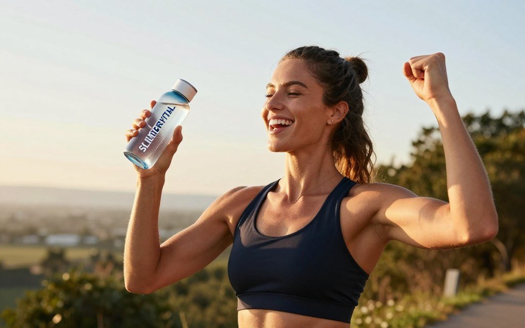Successful SLIMCRYSTAL user celebrating their complete transformation and new healthy lifestyle