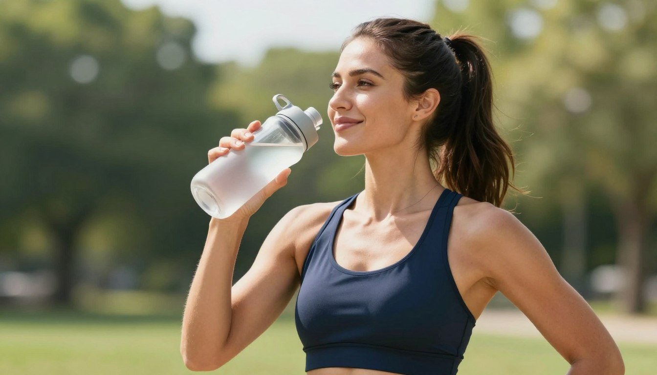 SLIMCRYSTAL Bottles: The Revolutionary Crystal Water Bottles Transforming Weight Loss and Wellness 1 Woman holding SLIMCRYSTAL bottle outdoors in sunlight looking energized and healthy